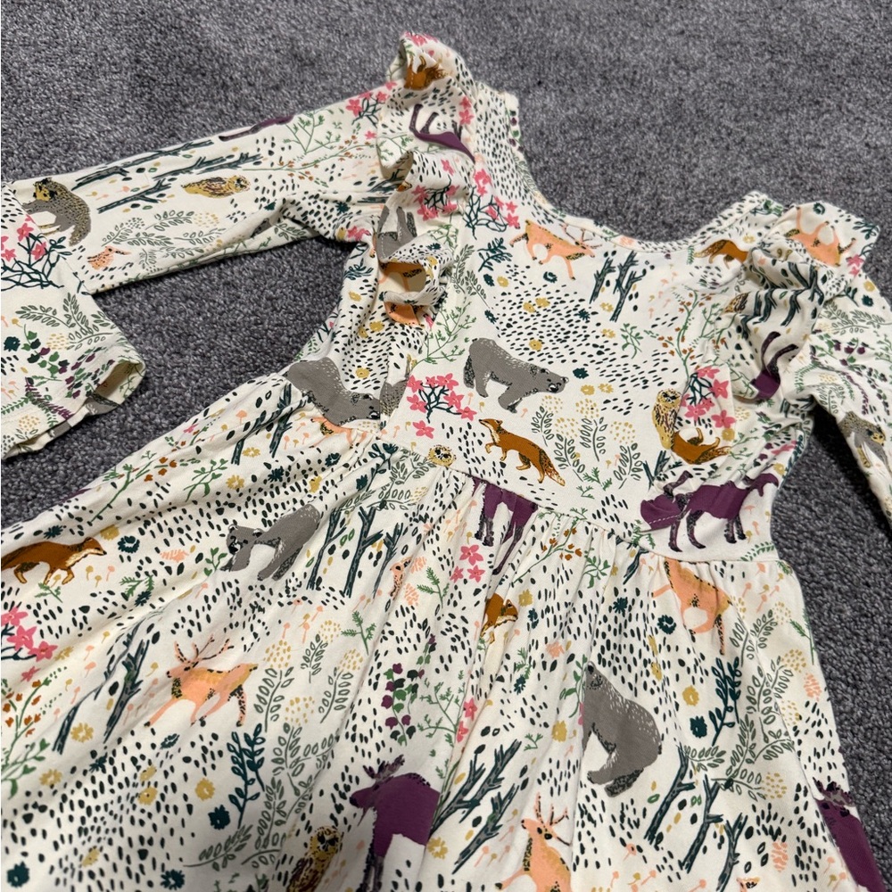 Tea Collection Woodland Animal Print Ruffle Dress Sz 6 - Picture 4 of 5